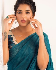 Telugu Actress Eesha Rebba in a Teal Saree Photoshoot Pictures 07