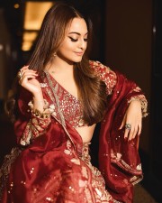 Actress Sonakshi Sinha in a Gold Embroidered Pink Payal Singhal Ethnic Suit for Eid Photos 02