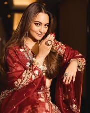 Actress Sonakshi Sinha in a Gold Embroidered Pink Payal Singhal Ethnic Suit for Eid Photos 04