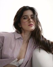 Sexy Shanaya Kapoor in an Unbuttoned Shirt Lacy Bralette and Oversized Long Sleeve Shirt and Mid Rise Boxer Shorts Pictures 03