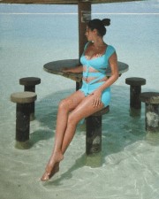 Stunning Radhika Seth in a Blue Beach Bikini Photos 02
