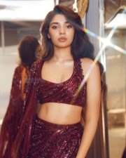 Dazzling Krithi Shetty in a Maroon Designer Lehenga Choli Photos 02