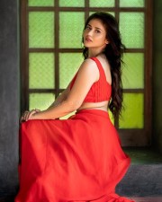 Desirable Priyanka Jawalkar in a Red Sleeveless Bralette Top with a Thigh Slit Skirt Photos 02