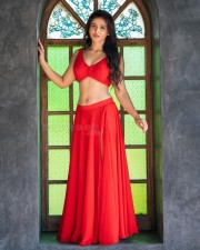 Desirable Priyanka Jawalkar in a Red Sleeveless Bralette Top with a Thigh Slit Skirt Photos 05