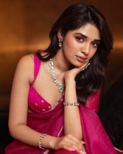 Glam Krithi Shetty in a Pink Saree with Matching Pink Sleeveless Blouse Photos 01