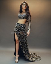 Glam and Gorgeous Krithi Shetty in a Silver and Black Daring Crop Top and Thigh Slit Skirt Photos 06