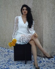 Hot Krithi Shetty in a Floral White Lace Mini Dress Photos 03