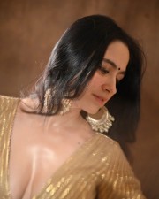 Hot Sanjeeda Sheikh in a Pastel Lehenga with a Golden Full Sleeved Blouse with Deep Cleavage Photos 02