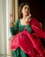 Tollywood Heroine Priyanka Jawalkar in a Maroon Cotton Saree Photos 02