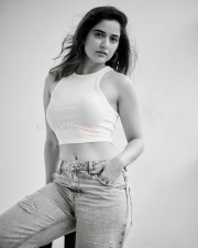 Beautiful Ashika Ranganath in a White Crop Top Black and White Photos 01