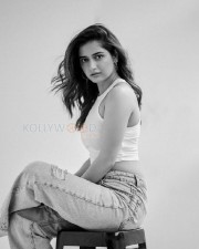 Beautiful Ashika Ranganath in a White Crop Top Black and White Photos 02