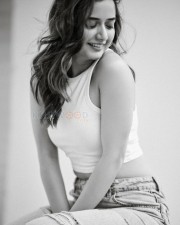 Beautiful Ashika Ranganath in a White Crop Top Black and White Photos 04