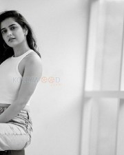 Beautiful Ashika Ranganath in a White Crop Top Black and White Photos 06