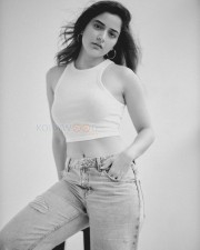 Beautiful Ashika Ranganath in a White Crop Top Black and White Photos 07