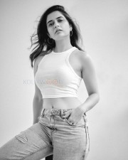 Beautiful Ashika Ranganath in a White Crop Top Black and White Photos 10