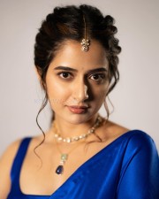 Beautiful Kannada Actress Ashika Ranganath in a Royal Blue Satin Saree Photos 01
