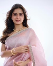 Beautiful and Cute Ashika Ranganath in a Pink Transparent Saree Photos 05