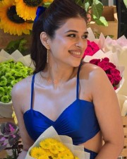 Charming Shraddha Das in a Blue Cut Out Dress Photos 02