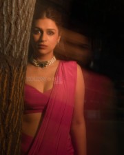 Dazzling Actress Shraddha Das in a Pink Saree with a Thin Shoulder Strap Sleeveless Blouse Photos 01