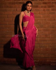 Dazzling Actress Shraddha Das in a Pink Saree with a Thin Shoulder Strap Sleeveless Blouse Photos 02