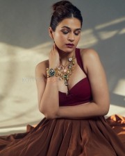 Enchanting Shraddha Das in a Sultry Wine Corset and Pleated Skirt Pictures 03