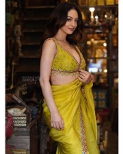 Gorgeous Sandeepa Dhar Cleavage in a Yellow Embroidered Saree Photos 02