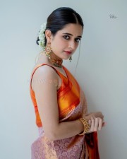 Traditional Beauty Ashika Ranganath in an Orange Silk Saree Pictures 02