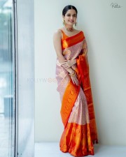 Traditional Beauty Ashika Ranganath in an Orange Silk Saree Pictures 05