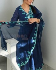 Cute Ruhani Sharma in an Indigo Anarkali Suit Pictures 03