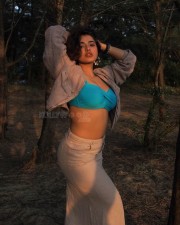 Glamour Beauty Ketika Sharma in a Blue Bralette and Beige Skirt Photos 01