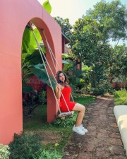 Hot Ketika Sharma in a Red Mini Dress Pictures 01