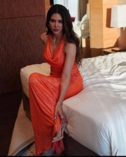 Sexy Sonam Bajwa in an Orange Sequin Bodycon Dress Picture 01