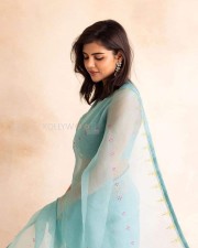 Enchanting Kalyani Priyadarshan in a Blue Organza Saree Photos 02