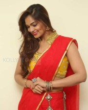 Tollywood Beauty Aswini Red Saree Photos 03