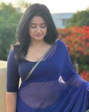 Captivating Poonam Bajwa Cleavage in a Blue Saree with Matching Blouse Photos 05