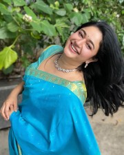 Pathonpatham Noottandu Actress Poonam Bajwa in a Cyan Blue Silk Saree Photos 07