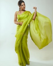 Actress Samyuktha Menon in a Lime Green Organza Saree Pictures 04