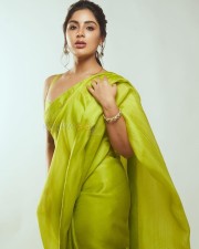 Actress Samyuktha Menon in a Lime Green Organza Saree Pictures 05