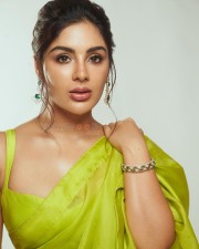 Actress Samyuktha Menon in a Lime Green Organza Saree Pictures 06