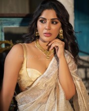 Malabar Beauty Samyuktha Menon in a Cream Saree Photoshoot Pictures 04