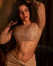 Glam Beauty Divya Bharathi in a Golden Shimmery Golden Crop Top with Matching Skirt Pictures 01