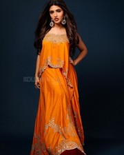 Beautiful Sreeleela in an Orange Embroidered Lehenga Set Photos 01