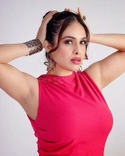 Sizzling Neha Malik in a Red Sleeveless Dress Photos 03