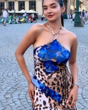 Cute Beauty Anushka Sen in a Blue Printed One Piece Dress Photos 03