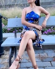 Cute Beauty Anushka Sen in a Blue Printed One Piece Dress Photos 09