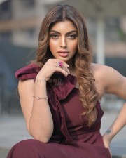 Stunning Akanksha Puri in a Thigh Slit Burgundy Gown Photoshoot Pictures 04