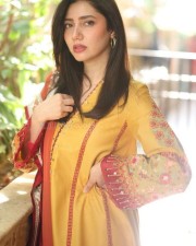 Gorgeous Mahira Khan in a Yellow Mustard Embroidered Salwar Suit Pictures 01