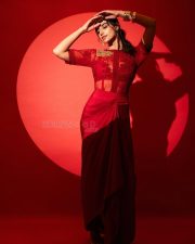 Drop Dead Gorgeous Meenakshi Chaudhary in a Red Designer Dress Photos 01