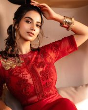 Drop Dead Gorgeous Meenakshi Chaudhary in a Red Designer Dress Photos 04