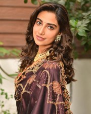 Regal Beauty Meenakshi Chaudhary in an Embroidered Deep Purple Silk Saree Photos 02